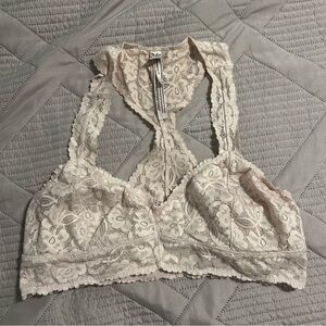 Free People Women’s Light Pink Ivory Lace Detail Racerback Bralette Size XL